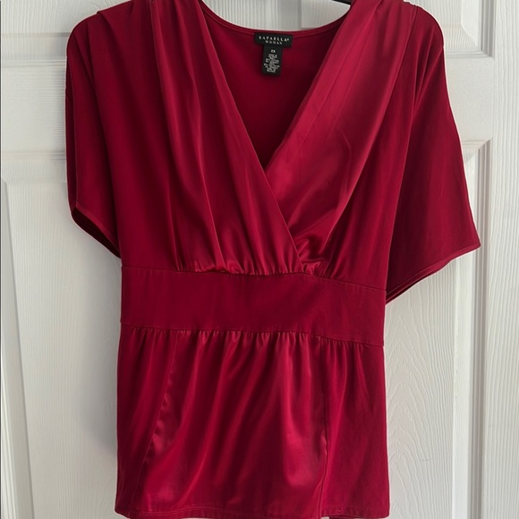 Rafaella Tops - Party time: Rafaella Red Wrap Peplum Blouse- 92% cotton